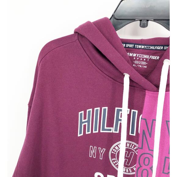 TOMMY HILFIGER SPORT Women's Colorblock Split Logo Hoodie XL Purple Crewneck NWT - Picture 6 of 11